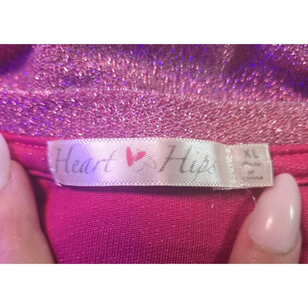 Heart & Hips Pink Metallic Glitter Twist Front Crop Top Long Sleeve XL JT30761L - Picture 6 of 8